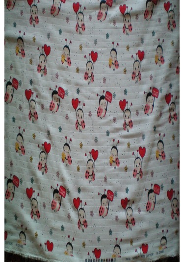 More Home %100 Pamuk Tek Kat Müslin Bezi 90x90 Cm Kalp& Uğur Böce