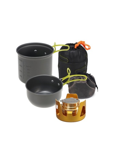 Kamp İçin Taşınabilir Alkol Ocağı Ve Tencere Seti - Hızlı Isıtma, Pratik Temizleme Altın Altın