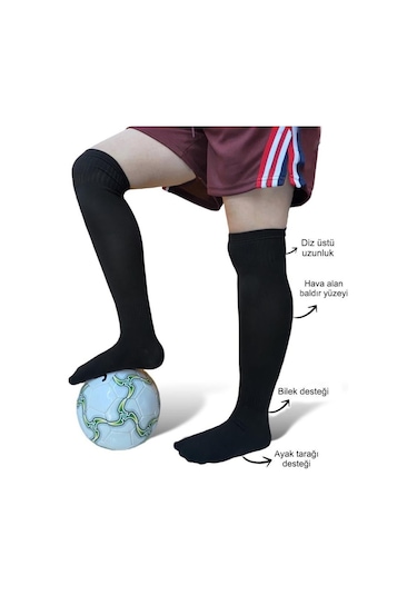 2 Adet Siyah Profesyonel Futbol Çorabı Tozluk Halı Saha Çorabı Konç Kartal-prof-2li - Siyah