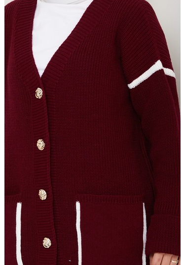 İlge Düğmeli Triko Hırka 1597 - Bordo Bordo