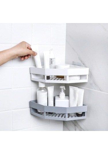 Pazly Üçgen Suntek Şampuan Rafı Raf Paslanmaz Magideal Köşe Depolama Beyaz Uz Çok Renkli