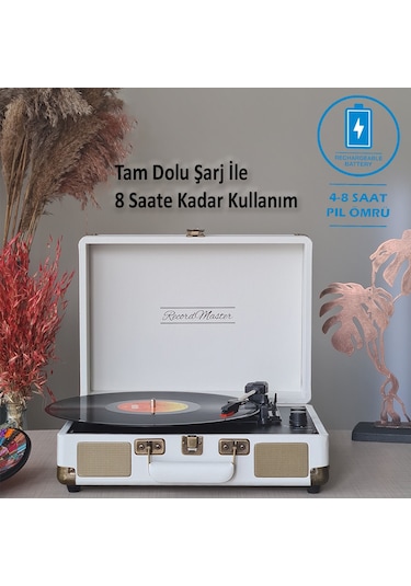 Record Master ST14012 Retro Şarjlı Bluetooth Pikap Kum Beyazı