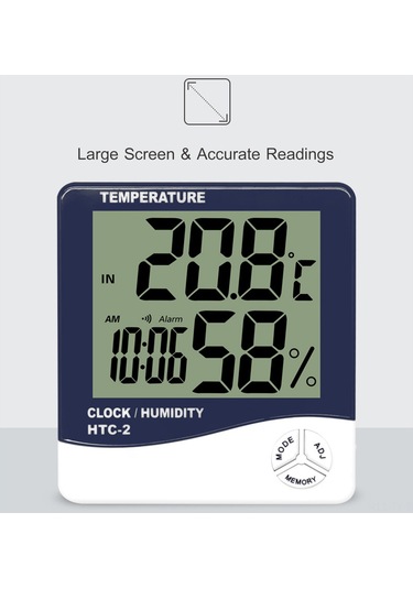 Teltree Htc-2 Dijital Sıcaklık Nem Ölçer, Dış Sensörlü, Aydınlatmalı Ekran Ve Alarm Fonksiyonu Pil Dahil Değil