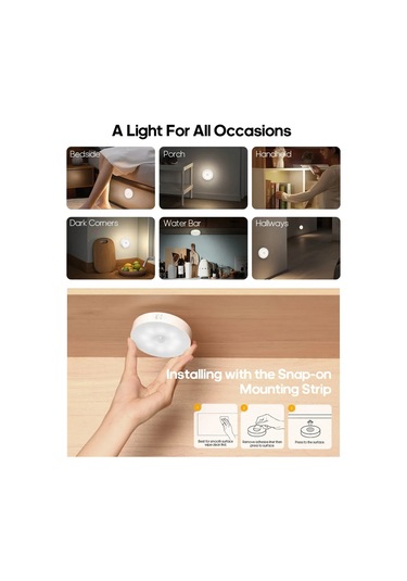 Vkemall 3500k Isınma Led'li Hareket Sensörlü Akıllı Gece Lambası - Usb Şarjlı, Uzak Kumanda İle Parlaklık Ayarlamalı Ve Zamanlayıcı, Manyetik Montajlı Dolap/staircase Lambası Beyaz