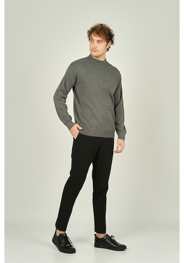 Ateş Triko Erkek Yarım Balıkçı Yaka Yün Kazak 6091024 Koyu Gri Koyu Gri