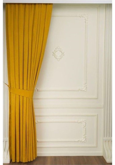 Koyu Sarı Ada Fon Perde Pilesiz Extraforlu Düz Dikim Büzgü Pile-koyu Sarı Koyu Sarı