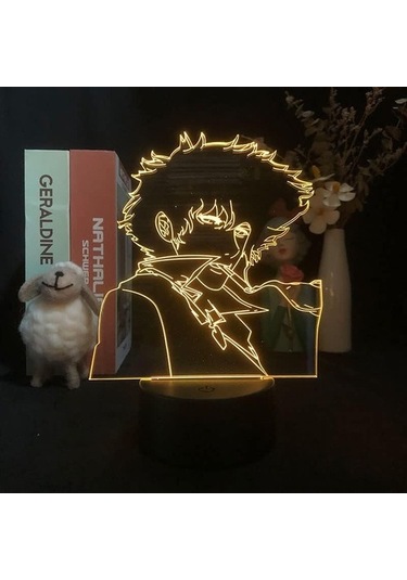 Goldenqian Kovboy Bobop Anime 3d Erkek Için Gece Lambası 16 Renkler Kız Odası Dekor Illusion Led Lamba Usb Manga Bebop Spike Şekil Uygun Çocuklar Hayranlar Yılbaşı Hediyeleri 1bıııe Siyah