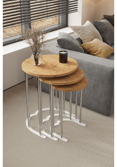 3' Lü Zigon Sehpa Gümüş Ayak Atlantik Çam 18 Mm Mdf Gümüş - Atlantik Çam