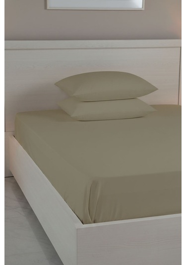 %100 Pamuk Ranforce Premium Çift Kişilik Çarşaf Seti - Bej Bej