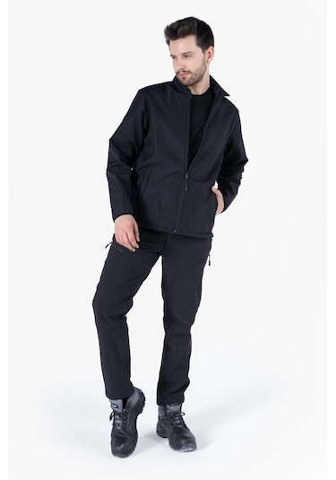 Dik Yaka Cepli Softshell Mont Siyah