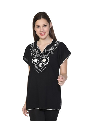 Kısa Kol Şile Bezi Naz Bluz Siyah Syh Siyah