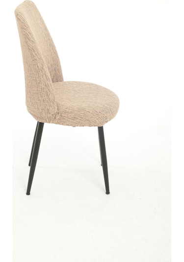 Upmall Jakarlı Oval Sandalye Kılıfı,sandalye Örtüsü Vizon 6 Adet