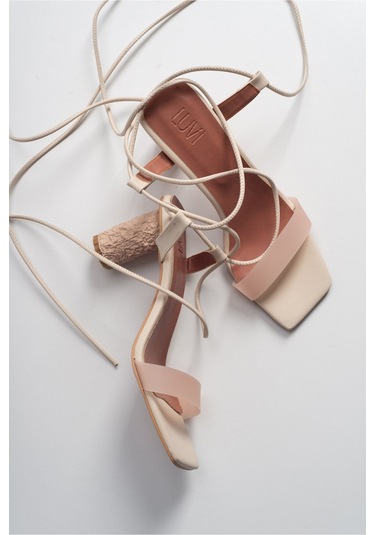 Tanya Ten Cilt Şeffaf Bantlı Bağcıklı Kadın Topuklu Sandalet Ten