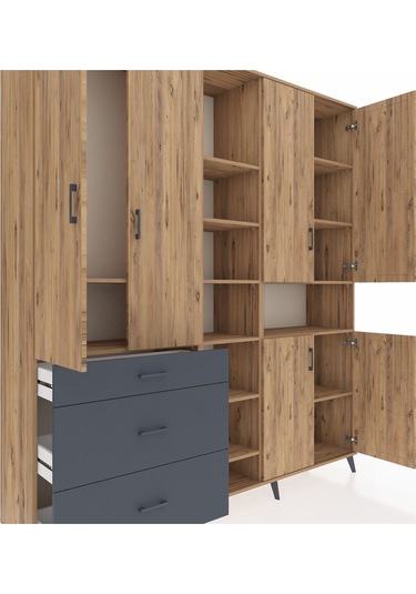 Hyperion Dolap 13 Raflı 3 Çekmeceli 6 Kapaklı 220x44x243 Çam-çam/antrasit Atlas Çam/antrasıt Hyperion Dolap 13 Raflı 3 Çekmeceli 6 Kapaklı 220x44x243 Çam-çam/antrasit Atlas Çam/antrasıt