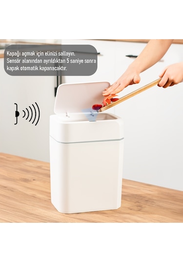 Porsima 4147 Hareket Sensörlü Sessiz Kapatma Çöp Kutusu Banyo Mutfak Çöp Kovası Kapaklı Banyo Çöp Kovası Beyaz
