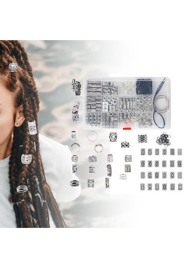 Suntek 180x Dreadlocks Boncuk Dread Locks Saç Örgü Uzatma Takı Gümüş
