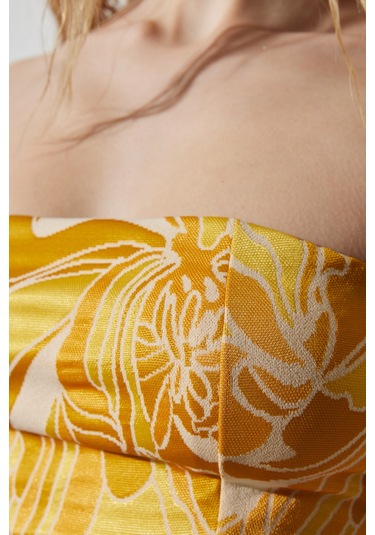 Regular Fit Normal Kesim %100 Pamuk Askılı Sarı Crop Bluz