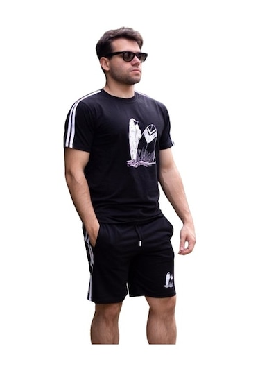 Pamuklu Rahat Yumuşak Dokulu Erkek Alt - Üst Şort Takım 23EEST0171