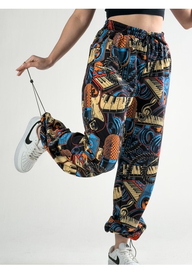 Cocopelli Paça Ayarlamalı Müzik Desenli Jogger Pantolon Coc2805 Desenli