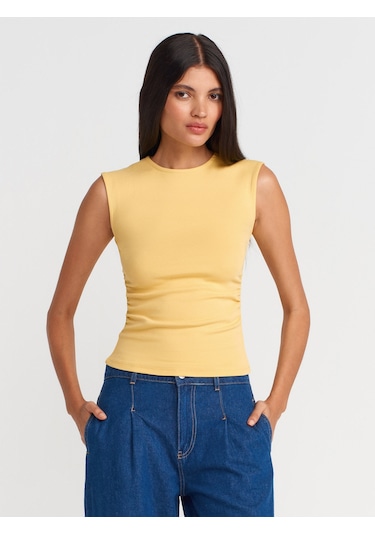 Dilvin 21054 Büzgülü Basic T-shirt-sarı Sarı