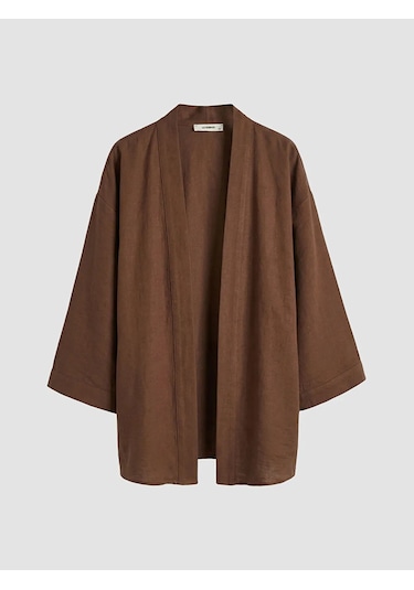 Lc Waikiki Kahverengi Şal Yaka Oversize Kadın Kimono