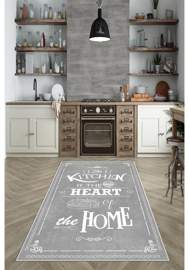West Home Dijital Baskılı Yıkanabilir Kaymaz Taban Mutfak Halısı Wh 424 Grey