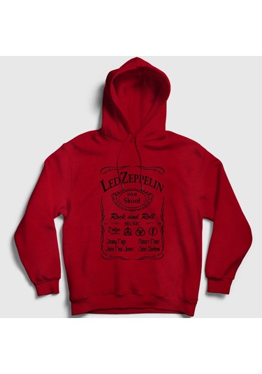 Presmono Unisex Old Led Zeppelin Kapüşonlu Sweatshirt Kırmızı