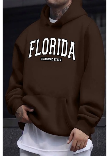 Florida Baskılı Oversize Sweatshirt Kahverengi