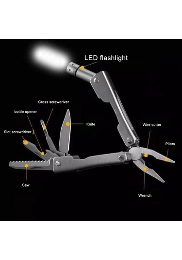 Yifomall Çok Fonksiyonlu Alaşım Çelik Cep Çakısı, Led Işıklı Outdoor Hayatta Kalma Aracı