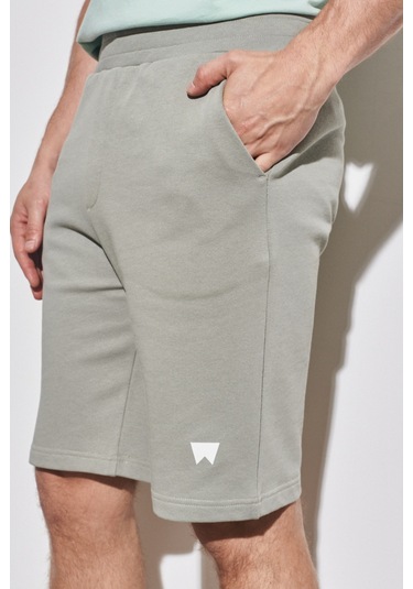 Regular Fit Normal Kesim Pamuk Lastikli Bel Yeşil Sweat Şort W231354300 Yeşil
