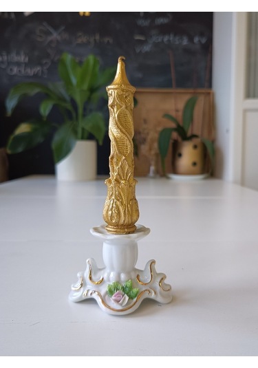 Osmanlı Şamdan Mum 16 Cm Yükseklik Altın Yaldızlı