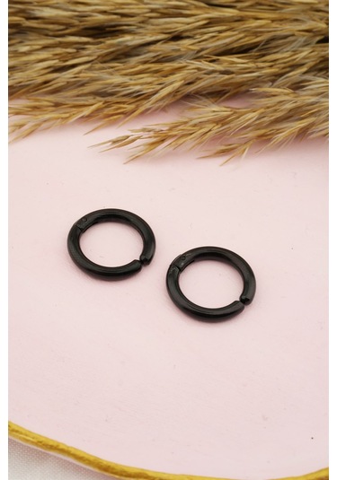 Unisex 316l Çelik Sıkıştırmalı Halka Küpe - Siyah