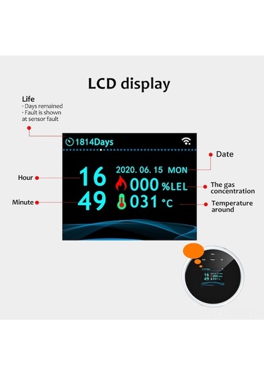 Novahub Wifi Gaz Alarmı - Tuya Uygul. İle Akıllı Dedektör, Sesli Uyarı, Renkli Ekran, Karavanlar İçin