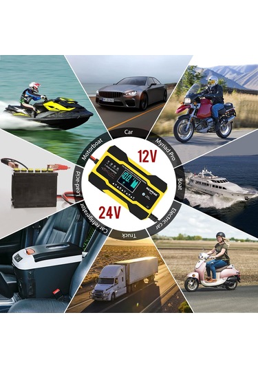 Yaozixa 12v 10a/24v 5a Akıllı Araç Akü Şarj Cihazı - 7 Aşamalı Hızlı Şarj, Evrensel Uyumlu, Lüks Külleme Sistemi
