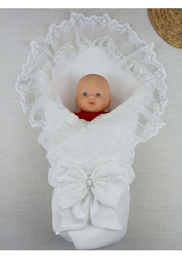 Yenidoğan İpek Pamuklu İnci Lüks Kundak Bebek Battaniyesi Ekru Ekru