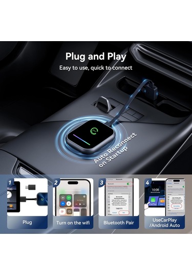 Suofeng Kablosuz Carplay Ve Android Auto Dönüştürücü -  Araç Kablosuz Hale Getirici, Navigasyon, Müzik, Ses Asistanı Desteği 2合1 Gri Kenar