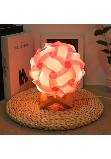 Sones Yaratıcı Yatak Odası Başucu Gece Lambası Usb Yuvarlak Romantik Oda Dekorasyon Lambası Ahşap Tabanlı, Stil: Kendin Yap Malzeme Seti Pembe Diğer