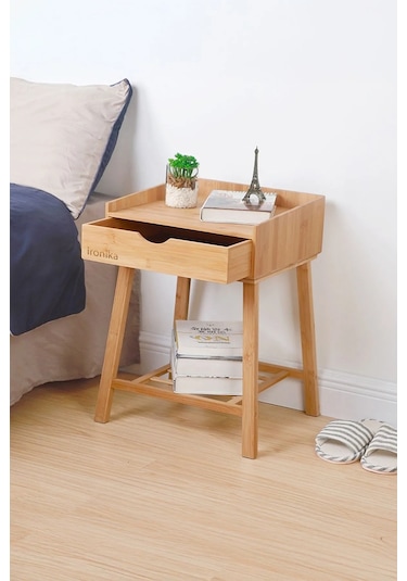 İronika Bambu Çekmeceli Dekoratif Lüx Komodin Bambu Çekmeceli Sehpa Ahşap