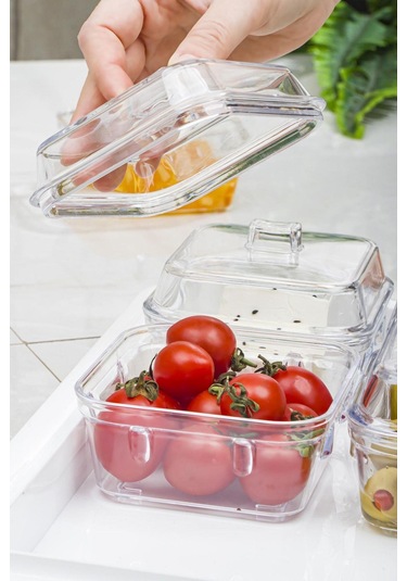 Akrilik Beyaz 6 Lı Kapaklı Kahvaltılık Kahvaltı Seti & Saklama Kabı Cam Değildir Beyaz