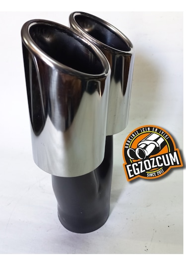 60 Mm. Krom Eğimli Eşit Dual Çift Çıkışlı Paslanmaz Egzoz Eksoz Ucu