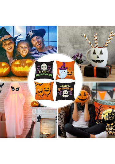 Lemestar Halloween Dekoratif Yastık Kılıfı, Kuru Kürk, Bat-moon-pumpkin Desenli, Ev-araba-çalışma Odası İçin, 45x45cm, Kombinasyon 20 Diğer