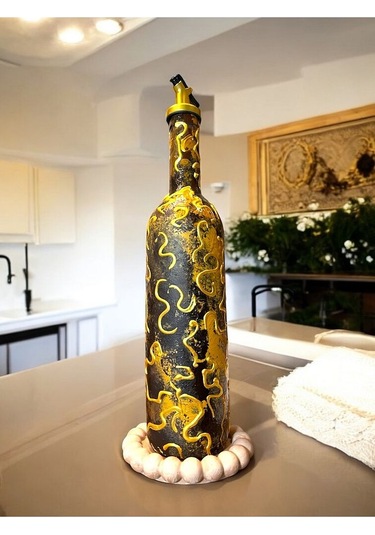 El Yapımı Altın Varaklı Yağdanlık Tasarım Sunum Standı İle Şık Mutfaklar Ve Sofralar Kahverengi