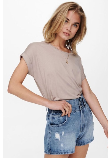 Only 15106662 Onlmoster S/s O-neck Top Noos Jrs Kadın T-shirt 15106662-R4911 Bej