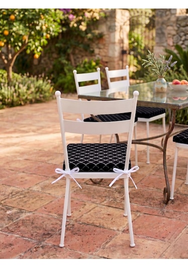 2 Adet 40x40 Cm Siyah Bağcıklı Sandalye Minderi Pamuk Polyester Mutfak Ve Bahçe Minderi