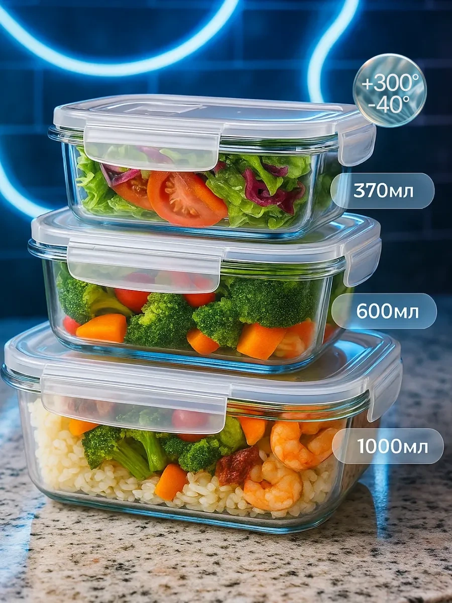 Mallony Cam Gıda Kabı Kapaklı Sızdırmaz Set 288009556 Açık Mavi