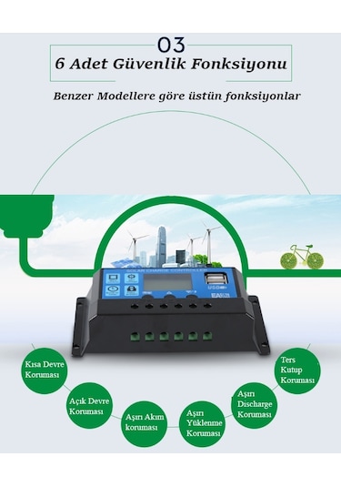 Solar Şarj Kontrol Cihazı 10A Solar Şarj Regülatörü