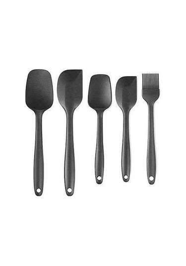 Ulzyvf Siyah Silikon Spatula Seti - 5 Parça Pişirme Araçları Scr Siyah Siyah