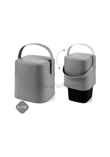 Tuffex 8 Litre Tutma Saplı Iç Kovalı Tezgah Üst Mutfak Çöp Kovası Gri