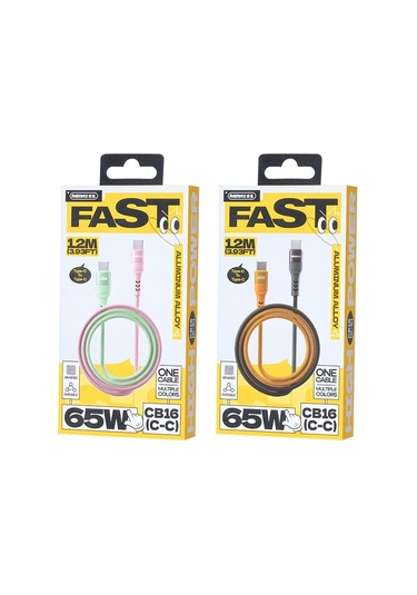 Remax Cb16 Pd65w Tip-c Tip-c Makaron Örgülü Hızlı Şarj Veri Kablosu, Uzunluğu: 1.2m Siyah Turuncu