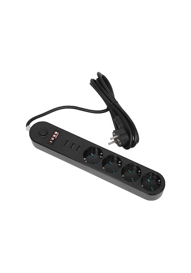 Icon BM-9201 Anahtarlı 3xUSB Çıkışlı 4'lü Akım Korumalı Priz